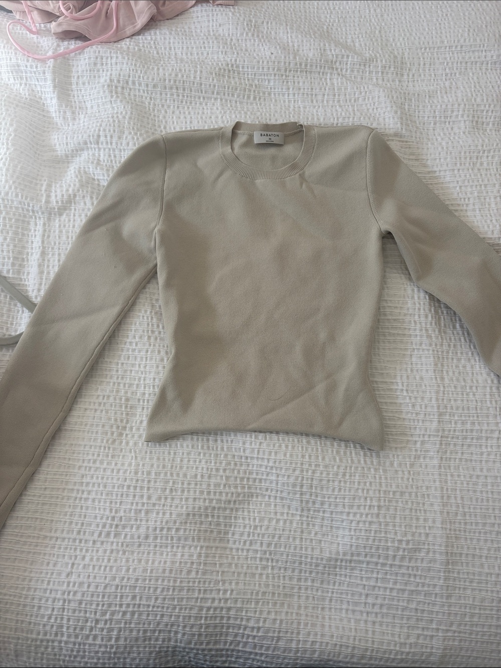Aritzia Beige Long-Sleeve Crewneck Top